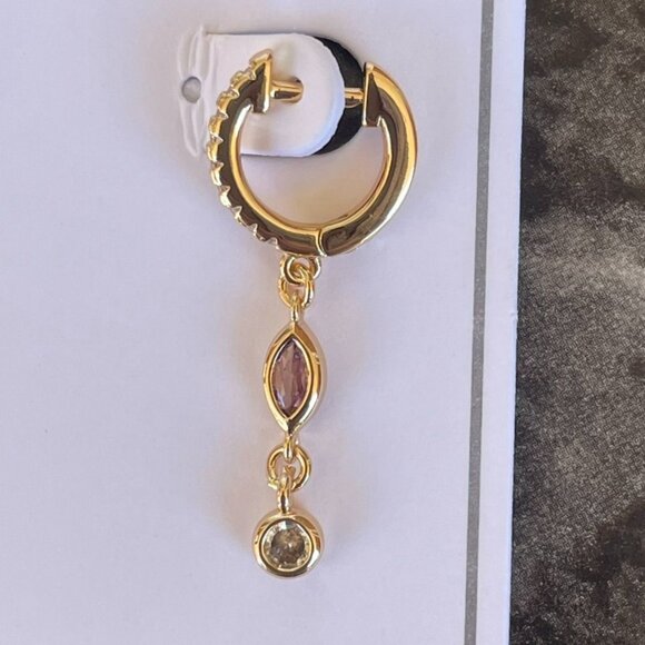 Sterling Forever 14K Gold Plated Dangle Earrings With Purple and Clear Gemstones - Picture 5 of 13